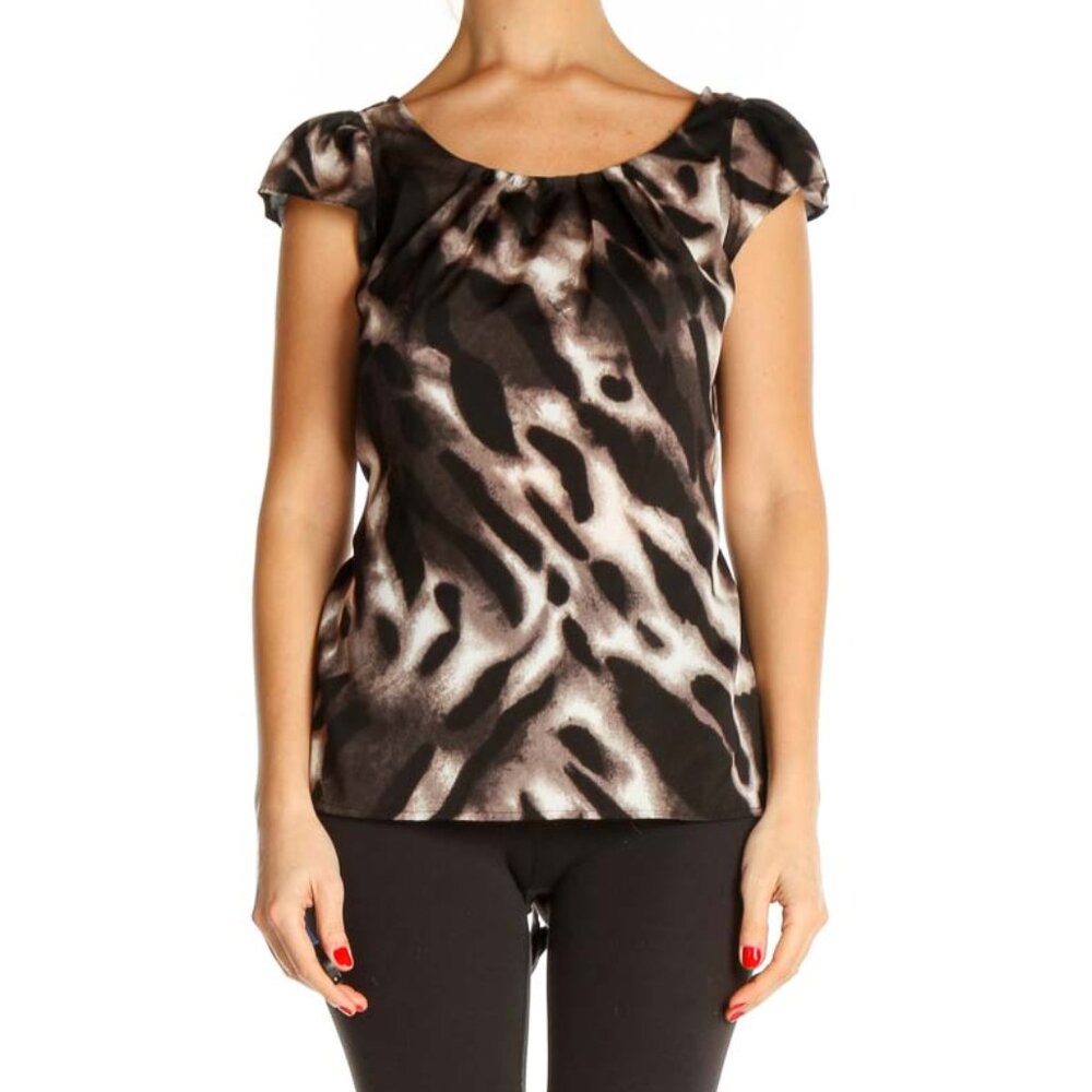 Ann Taylor Brown Printed Semiformal Blouse - Picture 1 of 3